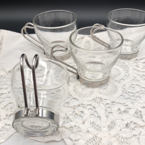 Bormioli Rocco Italy Espresso Glass Coffee Cups 3.5oz Steel Handles Set of 4 - Picture 3 of 5